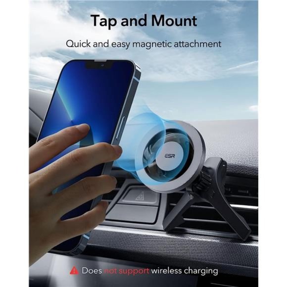 Magnetic Car Mount , Compatible with MagSafe Mount, Phone Holder, Metallic Grey - Picture 3 of 6